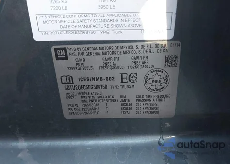 2014 GMC Sierra 1500 Sle из США, поврежденный, VIN 3GTU2UEC6EG366750